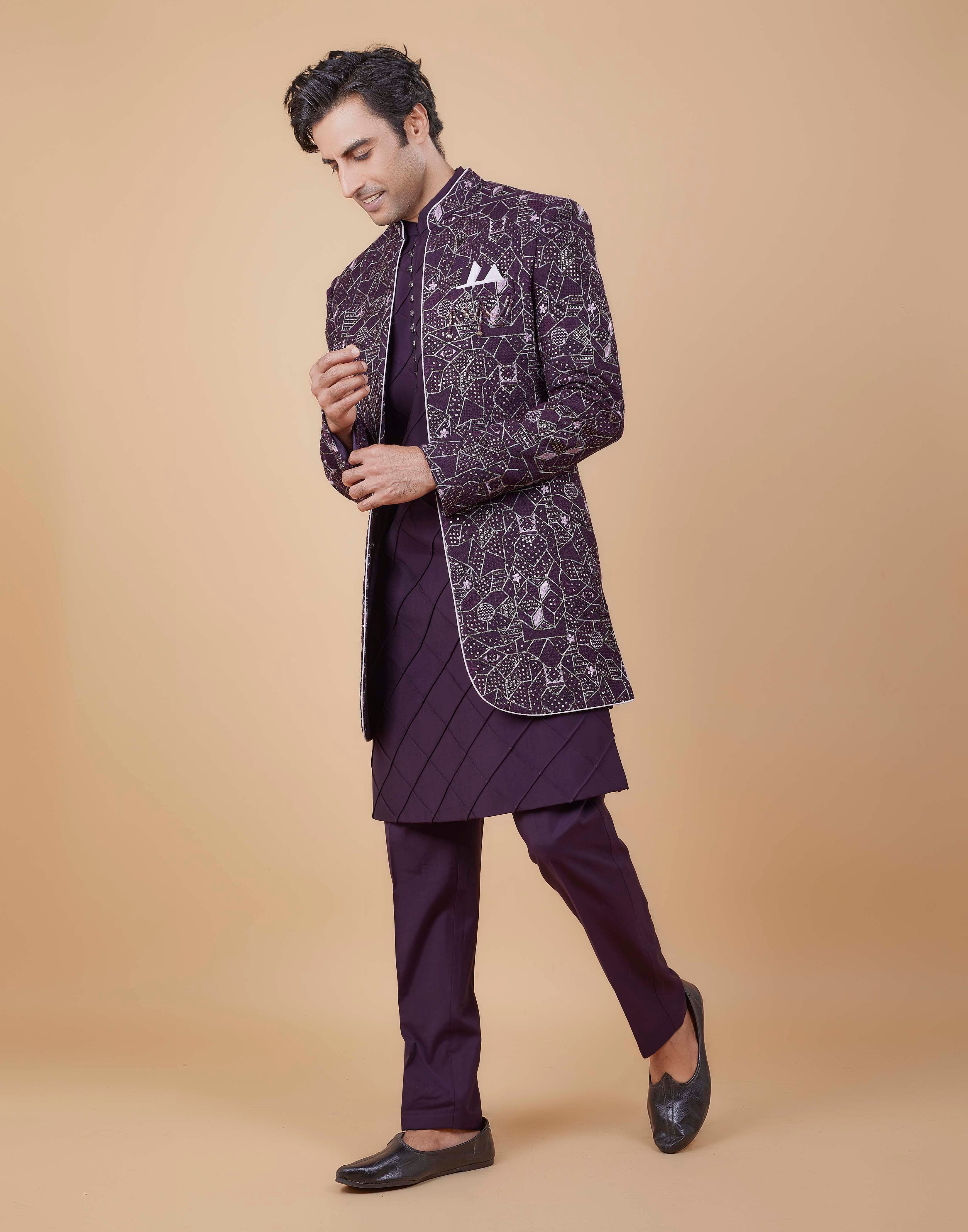 Shop Online Peach Rayon Jodhpuri Suit with Buttons Work : 282914 -
